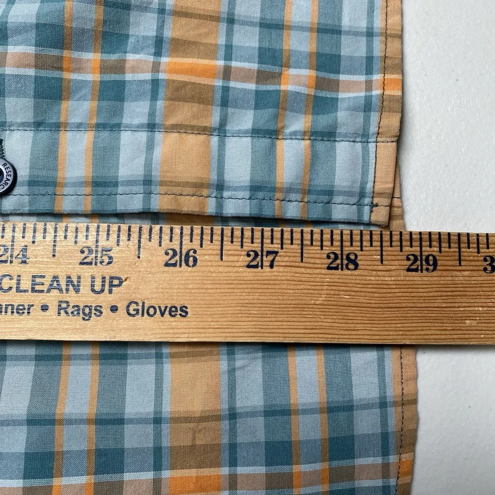 Outdoor Research Porter Shirt M S/S Blue Orange Plaid Hiking Gorpcore V056